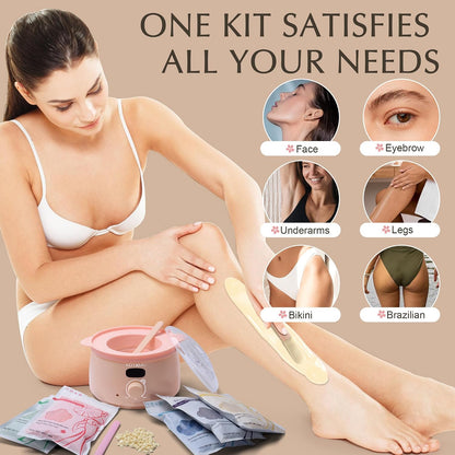 KOTAMU Waxing Kit for Women & Men, Pink Digital Wax Pot Warmer Hair Removal | Home Hard Wax Kit, Wax Machine, Face, Eyebrow, Bikini, Brazilian, Body, Sensitive Skin, 25 Accessories, Beginner-Friendly