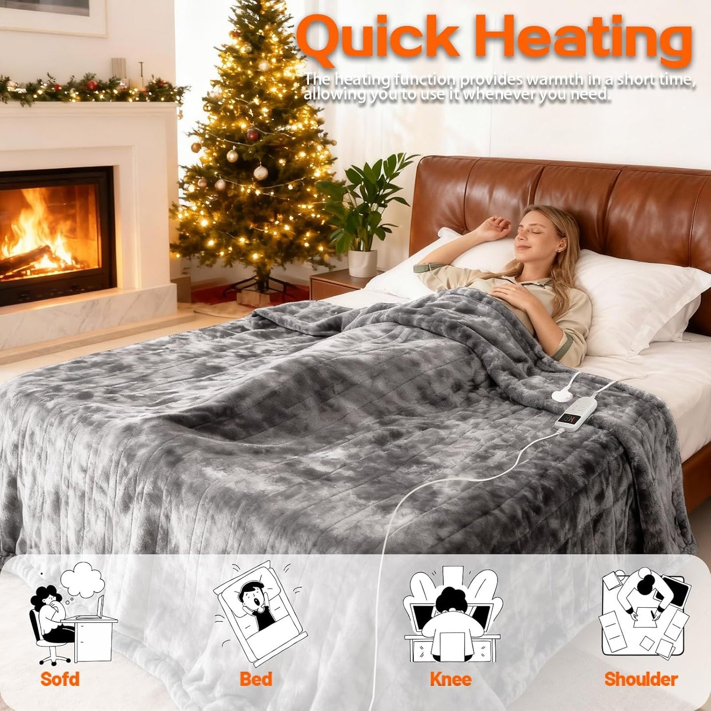 Heated Electric Blanket Throw 50''x60'' - Fast Tie-Dye Heating Blanket, Washable Heat Blanket 10 Heating Settings, 8h Timer Auto Off & Heated Protection, Soft Flannel & Sherpa Material