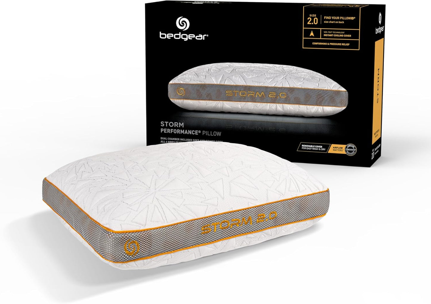 Bedgear Storm Performance Pillow, 1.0 Cooling Pillow for Side Sleepers, Medium Firm Support, Ver-Tex Cooling Cover, Air-X Mesh, Washable