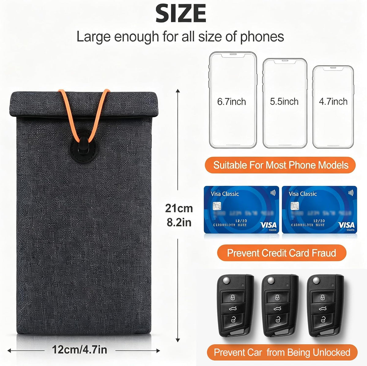 Faraday Bags for Phones 2 Pack, Signal Blocking Bag, Go Dark Bag, RFID Blocking Pouch for Cell Phone, Car Key Fob, Credit Cards (Dark Gray)