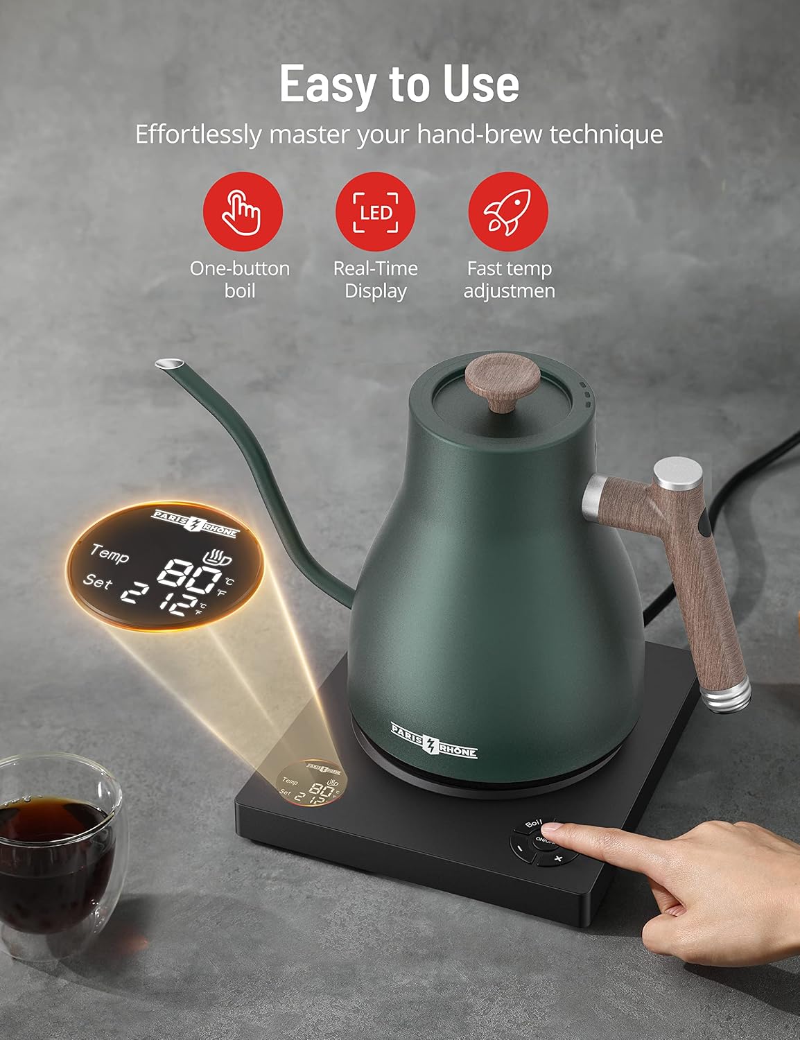 Electric Kettle Temperature Control, 1.7L Large Electric Tea Kettle, 4H Keep Warm Hot Water Boiler with 6 Presets, LED Screen Electric Kettles for Boiling Water, Boil-Dry Protection, BPA Free