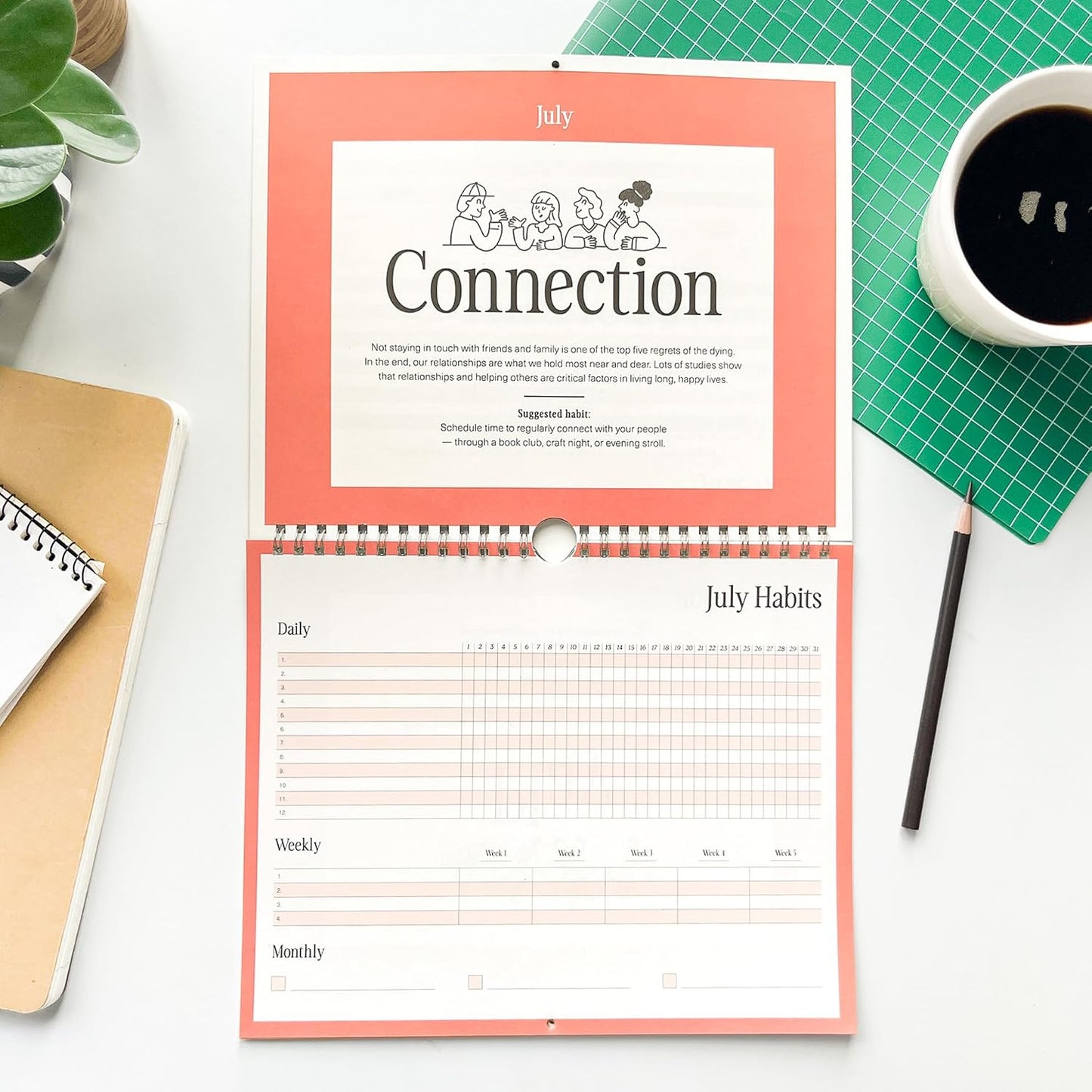 Free Period Press Habit Tracker Calendar & To Do List Planner, Spiral Bound Habit Tracker with Writable Goals, 12 Months Undated, 8"x10”