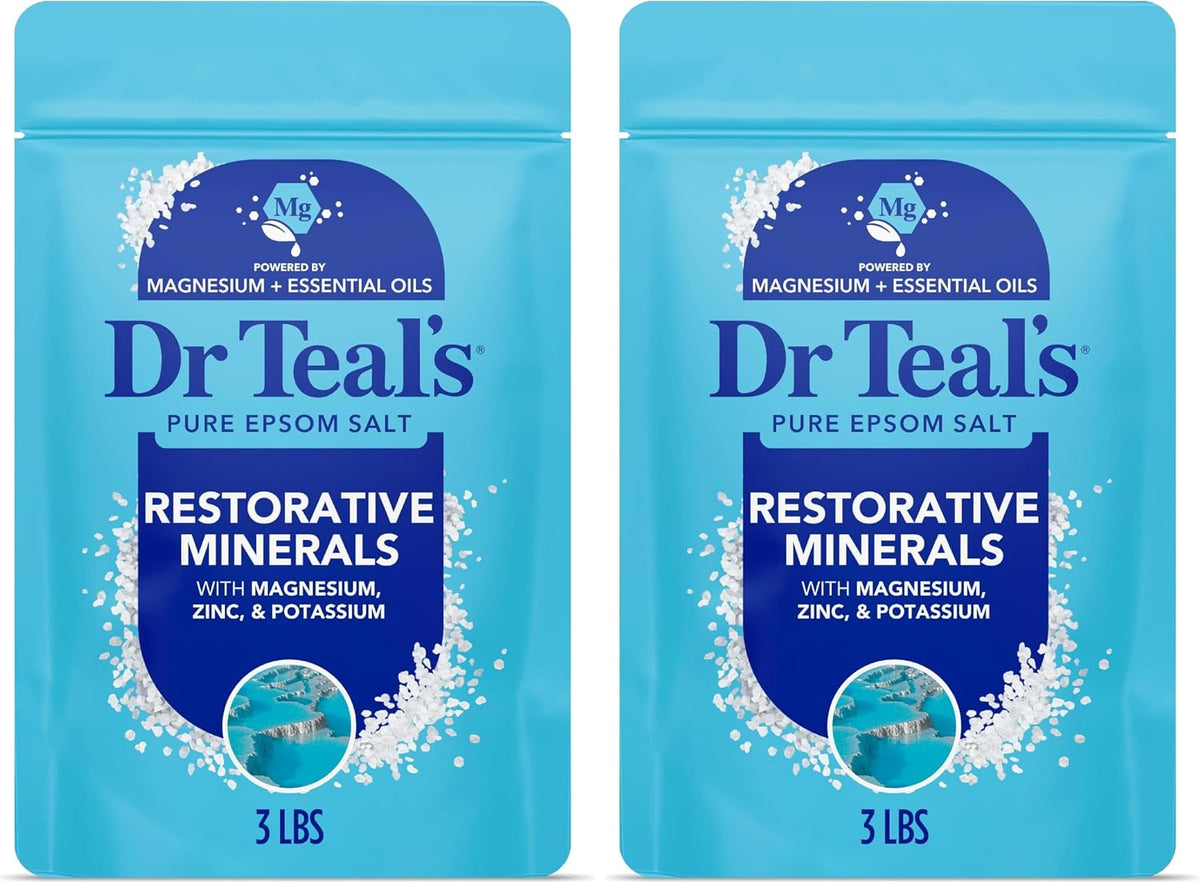 Dr Teal's Epsom Salt Magnesium Soak, Restorative Minerals with Magnesium, Potassium & Zinc, 3 lbs