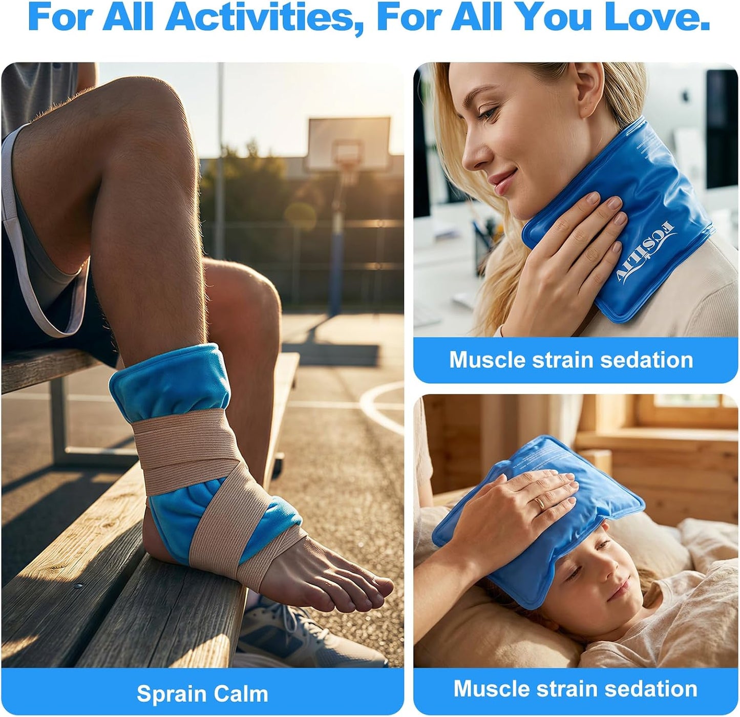 Reusable Ice Packs for Injuries - Flexible Ice Pack for Injuries - Gel Cold Pack Stays Soft When Frozen for Shoulder, Knee, Ankle, Back Pain Relief, Swelling & Bruises - 7.5"x11.5"
