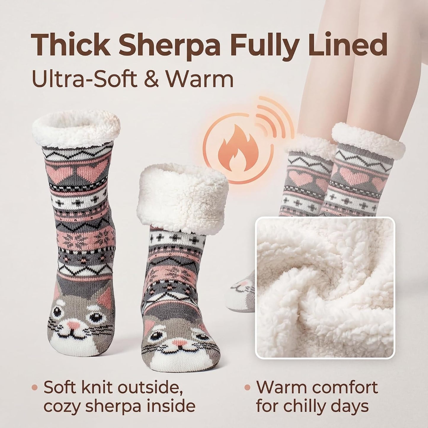 cosyone1997 Fuzzy Slipper Socks for Women Kids with Grips, Cute Animal Sherpa Lined Non-Slip Cozy Winter Socks Gifts