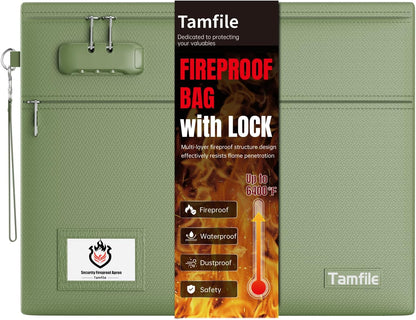 Tamfile Fireproof Document Bag with Lock,15x12 inch Heat Resistant Cash Bag