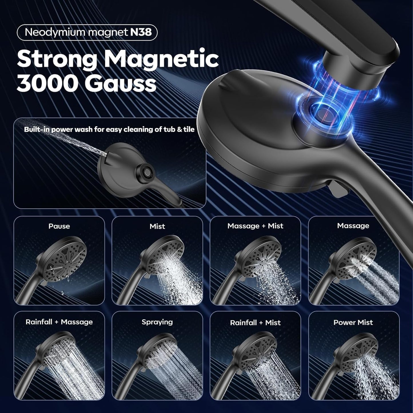 Rain Shower Head with filtered Handheld High Pressure rainfall Shower Heads with Handheld Spray Combo Adjustable one-piece stand daul shower head Built-in Magnetic Docking and Power Jets