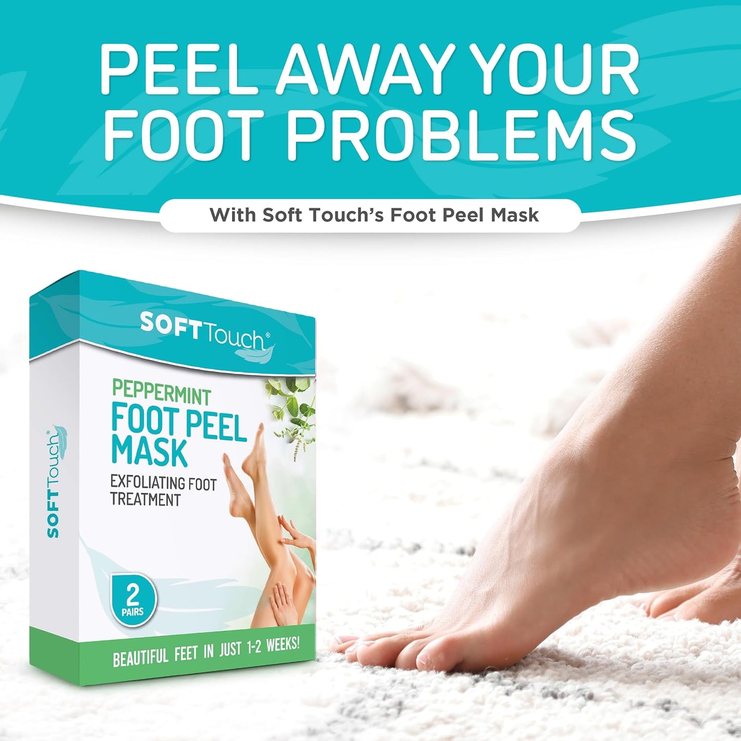 Dermora Soft Touch Foot Peel Mask - Pack of 2 Feet Peeling Masks for Dry, Cracked Heels & Calluses - Exfoliating Foot Mask Peel for Baby Soft Skin (Original)