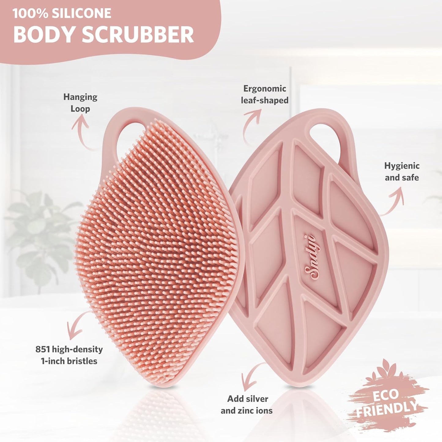 Sndyi Silicone Body Scrubber, Gentle Exfoliating Body Scrubber for Sensitive Skin, Leaf Shaped Shower Scrubber for Body with Lathering Bristles, Silicone Loofah Body Brush for Showering, Oatmeal