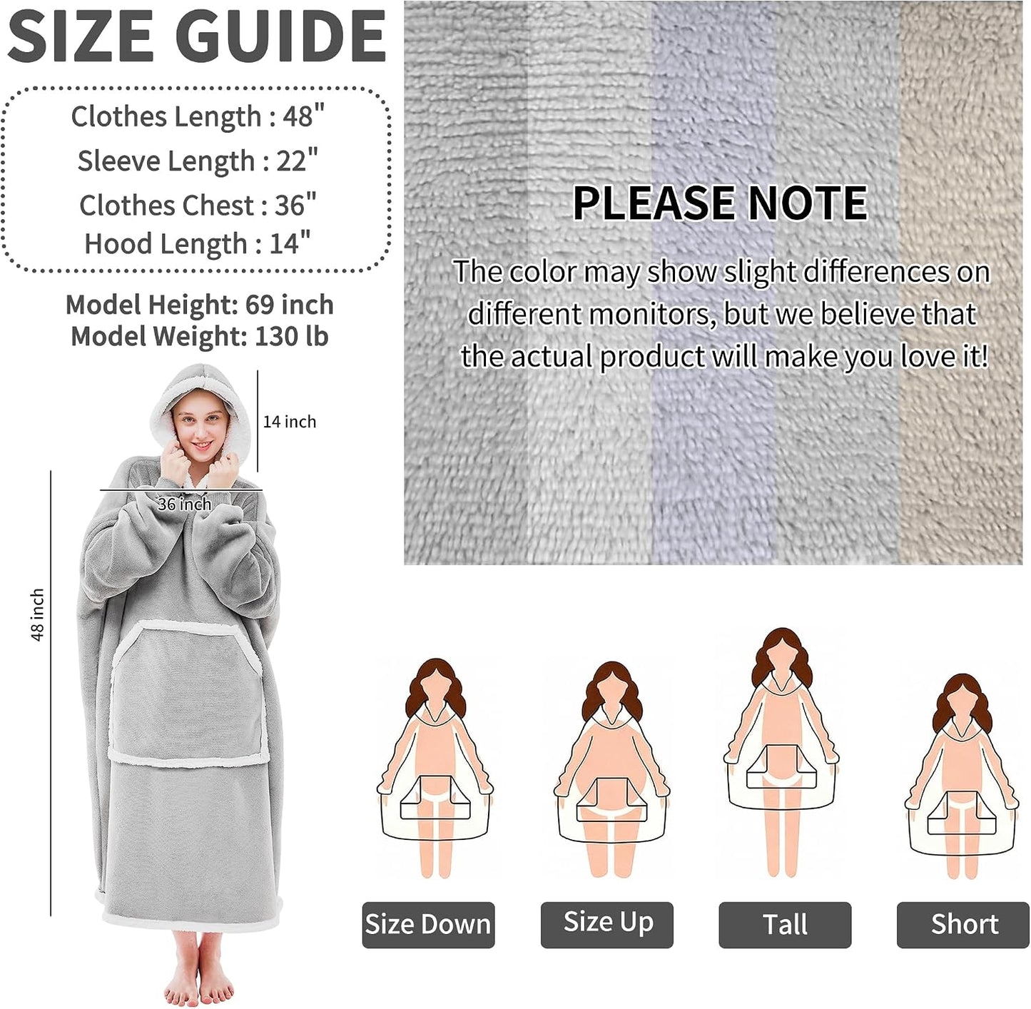 IFNOW Wearable Blanket Hoodie, Oversized Sherpa Fleece Hooded Blanket Sweatshirt with Eye Mask and Pocket, Comfy Long Flannel Blanket for Adults Men,Gifts for Women Mom Girlfriend,MoonFace