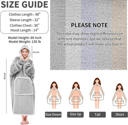 IFNOW Wearable Blanket Hoodie, Oversized Sherpa Fleece Hooded Blanket Sweatshirt with Eye Mask and Pocket, Comfy Long Flannel Blanket for Adults Men,Gifts for Women Mom Girlfriend,MoonFace