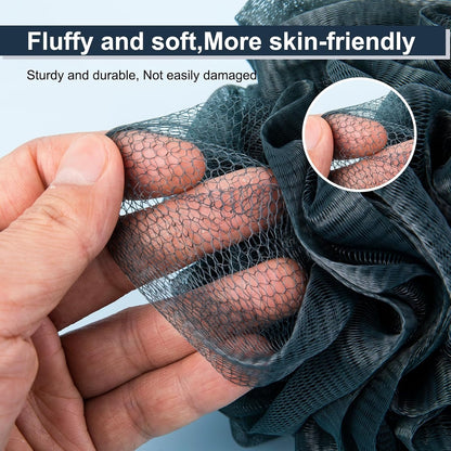 MTDLYICE Loofah Sponge XXL-100g 4 Pack, Bath Sponge Soft Mesh Shower Puff Loofah for Men, Exfoliating Body Scrubber for Women, Shower Accessories (Black)
