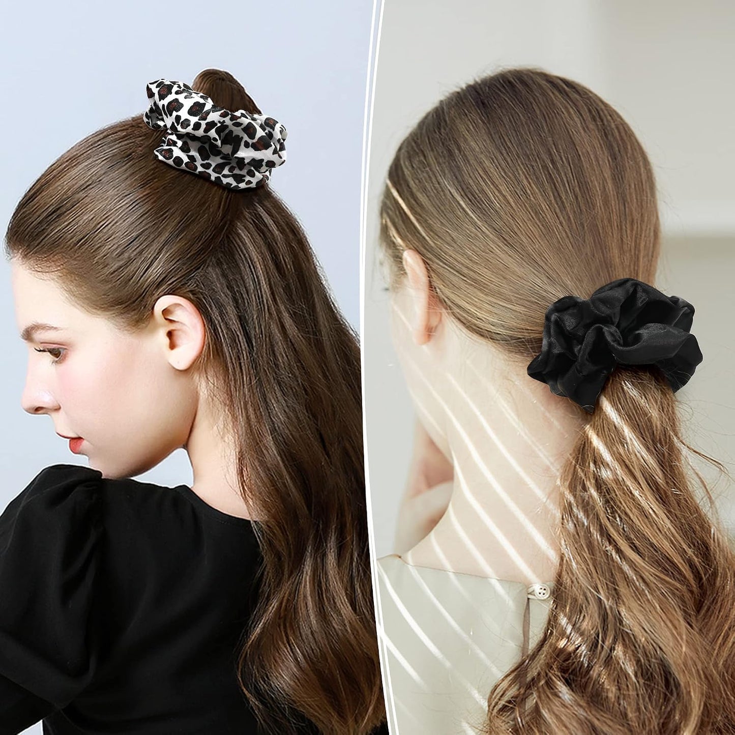 16 Pcs Scrunchies for Women - Black Satin Silk Scrunchies for Girls Hair Ties Elastics Bands Ponytail Holder Hair Accessories