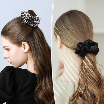 16 Pcs Scrunchies for Women - Black Satin Silk Scrunchies for Girls Hair Ties Elastics Bands Ponytail Holder Hair Accessories