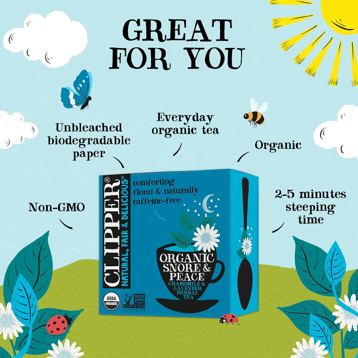 Clipper Organic Snore & Peace Chamomile Lavender Tea, 50 Tea Bags