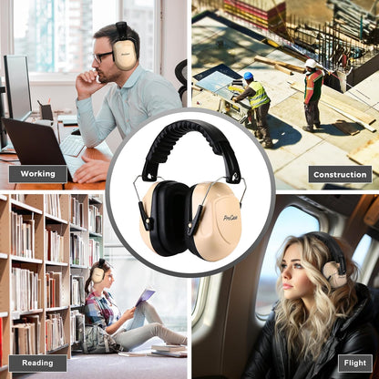 ProCase NRR 28dB Noise Reduction Ear Muffs, Foldable Adjustable Passive Noise Cancelling Headphones for Adults Kids Autism, Hearing Protection for Shooting, Construction, Mowing, Studying -Black - Colors B