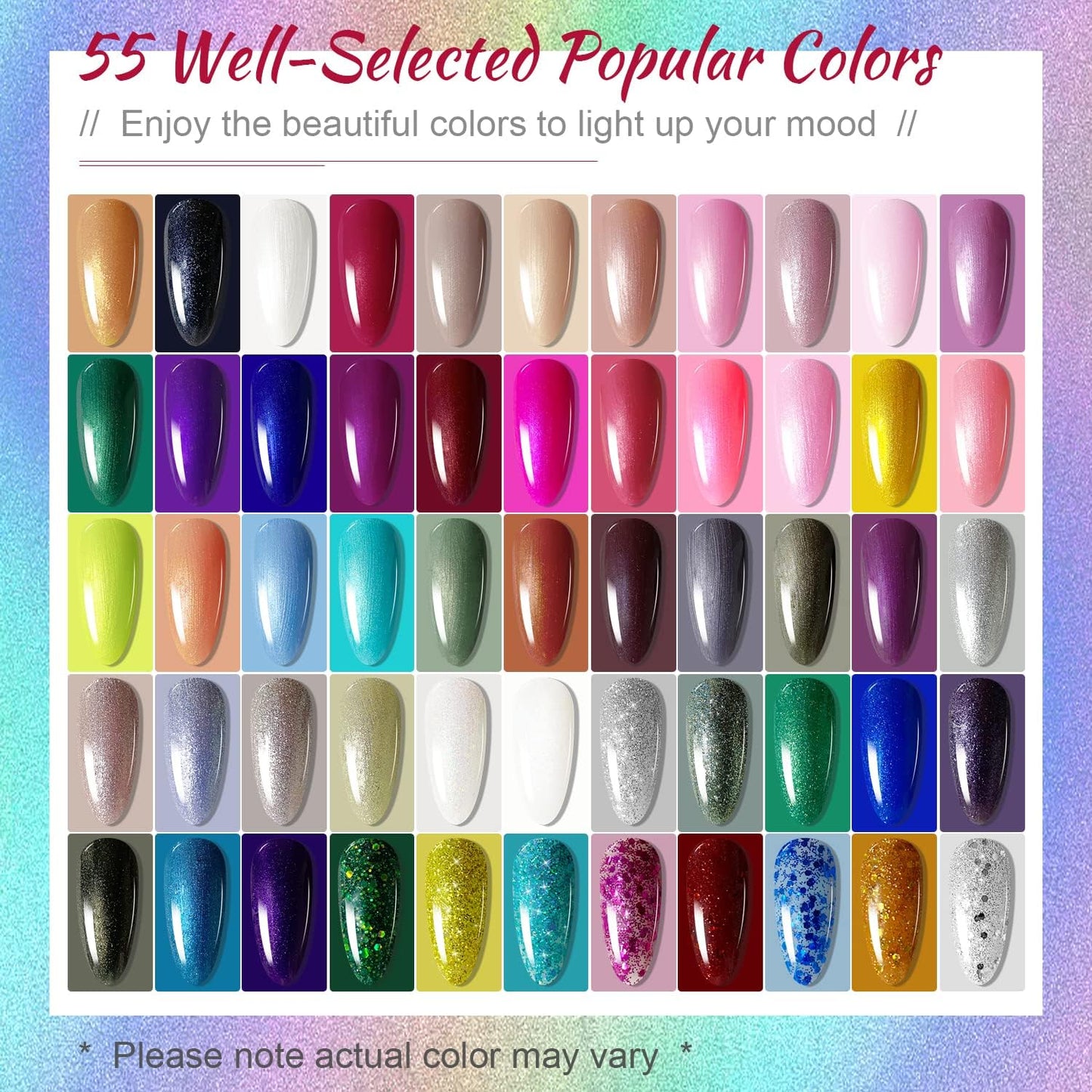 JODSONE Gel Nail Polish Kit 60 PCS with U V Light Soak off Base Top Coat 55 Shine Colors Gel Nail Kit Bright and Dark Brown Wine Red Series Manicure Set for Women and Girls