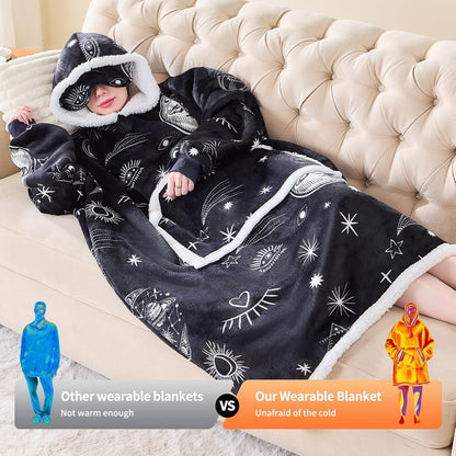 IFNOW Wearable Blanket Hoodie, Oversized Sherpa Fleece Hooded Blanket Sweatshirt with Eye Mask and Pocket, Comfy Long Flannel Blanket for Adults Men,Gifts for Women Mom Girlfriend,MoonFace