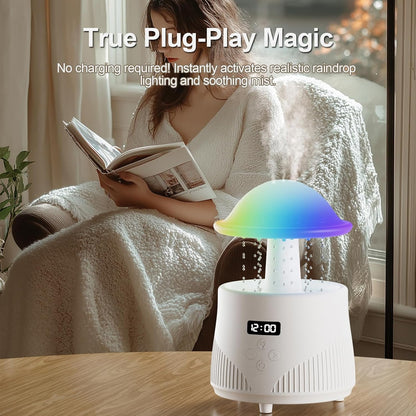 AVEKI Mushroom Humidifiers for Bedroom with Bluetooth Speaker, 600ml Cute Rain Cloud Humidifier with Colorful Mood Light & Clock Display, Air Humidifier Raindrop for Women, Gifts for Mom (Mushroom)