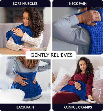 GENIANI Electric Heating Pad for Back Pain & Cramps Relief, Electric Throw, Self Care Gifts for Women, Heating Pad for Neck & Shoulder, Machine Washable Microplush, Auto Shut Off (12"x24", Tabby Gray)