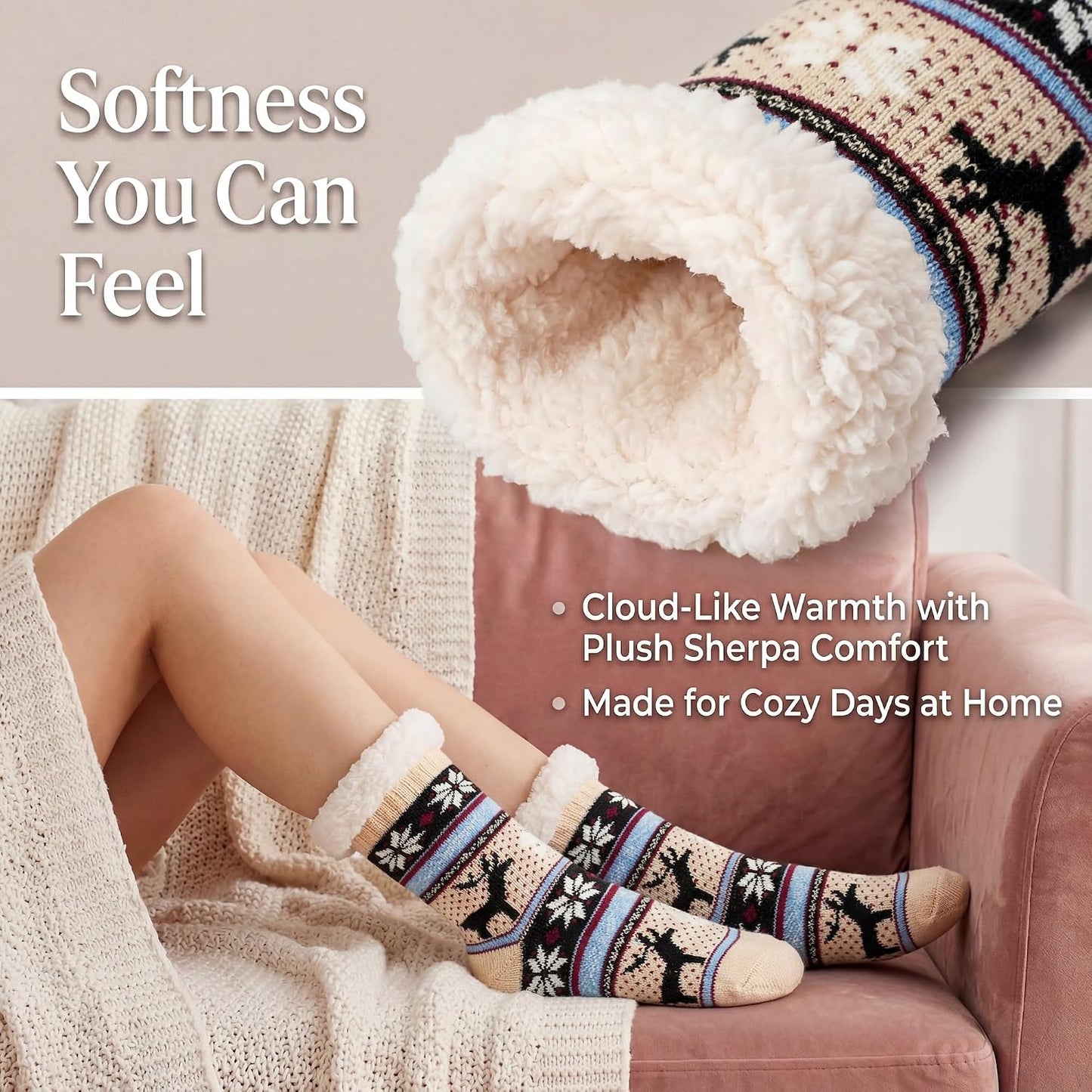 Cozylook Fuzzy Slipper Socks for Women with Grips Warm Cozy Soft Non-Slip Winter Socks Cozy Gift Idea