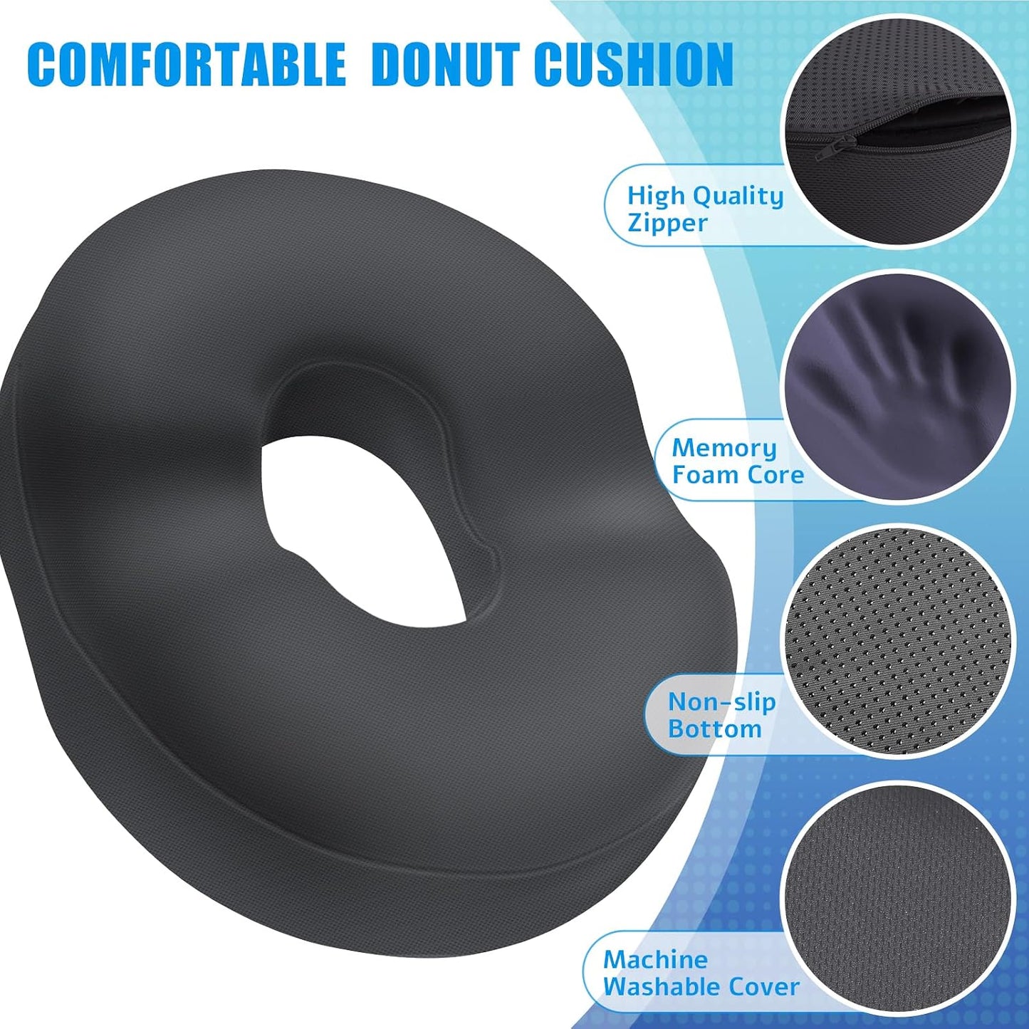 BlissTrends Donut Pillow Seat Cushion,Donut Chair Cushions for Postpartum Pregnancy & Hemorrhoids,Tailbone Pain Relief Cushion,Memory Foam Lifting Cushions for Office&Home Chairs (Black)