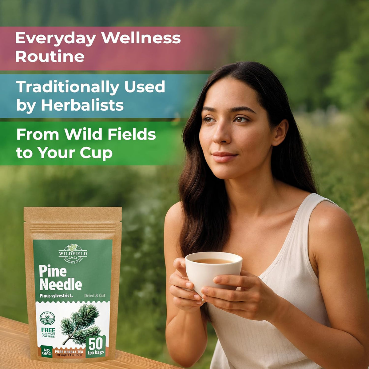 50 Bags Pine Needle Tea Dried Pine Needles Herb Tea (Pinus Koraiensis) - 50 Count 2.5g Bags Dried Needle Leaf Aguja De Pino