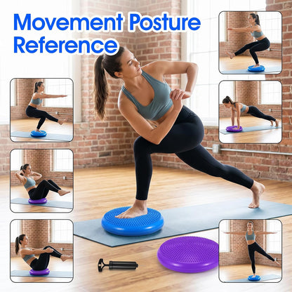 2PCS Balance Disc Inflated Wobble Cushion, 13.8 Inch Wiggle Seat & Balance Pad with Hand Pump for Sensory Exercise, Men Women Exercise Office Home Chair