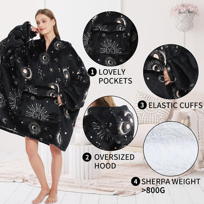 Fiosnow Sun and Moon Blanket Hoodies for Women and Men Adult Oversize Wearable Blanket Hoodies for Soft and Warm