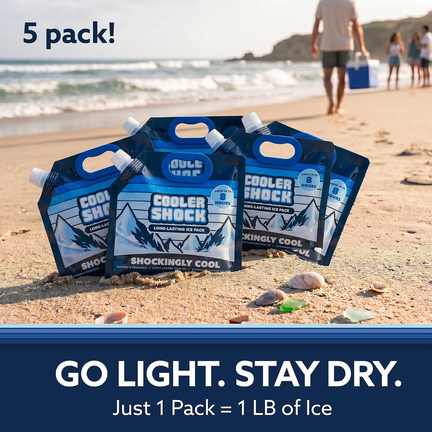 Cooler Shock Reusable Ice Packs for Cooler - Long Lasting Cold Freezer Packs for Coolers and Lunch Boxes - Cooler Ice Packs for Camping Gear, Fishing, Road Trips, Beach Must Haves
