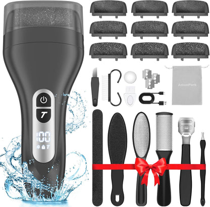 Electric Callus Remover for Feet,Professional Pedicure Kit Rechargeable Foot File Hard Skin Remover for Cracked Heels &Dead Skin,with 3 Roller Heads 2 Speed(White N9)
