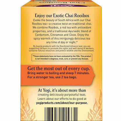 Yogi Tea Chai Rooibos Tea - 16 Tea Bags per Pack (6 Packs) - Spiced Organic Rooibos Tea - Provides Antioxidants - Caffeine-Free - Includes Cardamom, Cinnamon, Ginger & Clove