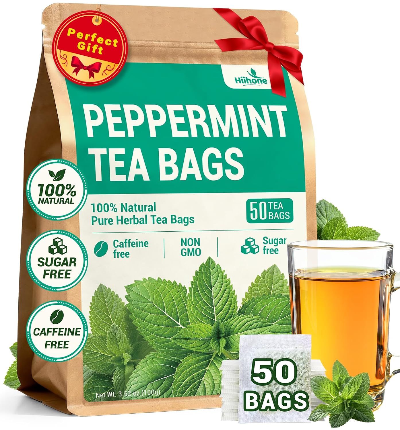 Lemon Balm Tea Bags, Pure & Natural Melissa Officinalis Herbal Tea, Premium Dried Lemon Balm Leaf with Naturally Lemony & Citrusy Flavor, Caffeine-Free, Non-GMO, 100 Count