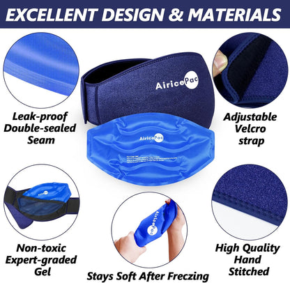 AiricePac Ice Pack for Back Pain Relief, Reusable Gel Lower Back Wrap, Cold Compress Therapy for Waist Lumbar Injuries, Sciatic Nerve, Herniated or Degenerative Disc, Coccyx, Tailbone Pain Blue