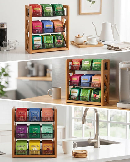 HULISEN Tea Bag Organizer, 3 Tier Tea Bag Holder, Holds Up to 120 Teabags