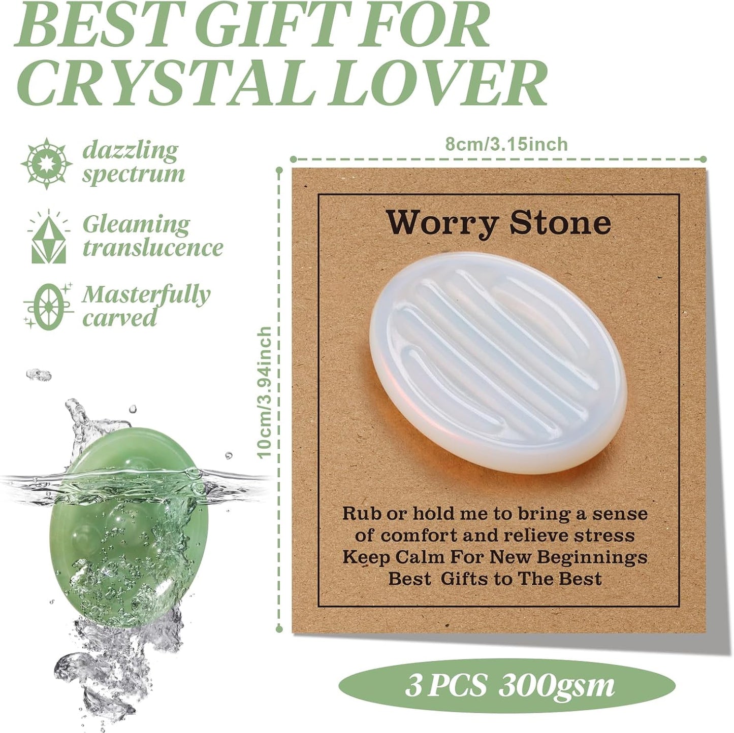 3 Pcs Thumb Worry Stones Green Aventurine Chakra Striped Opalite Anxiety Palm Stone Crystal Hand-Carved Healing Stones with 3 Kraft Cards Grounding Soothing Stones for Anxiety for Relief Meditation