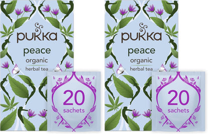 Pukka Organic Peace Herbal Tea with Spearmint, Ashwagandha, and Hemp Seed Oil, Caffeine Free, 20 Total Tea Bags (Pack of 2)