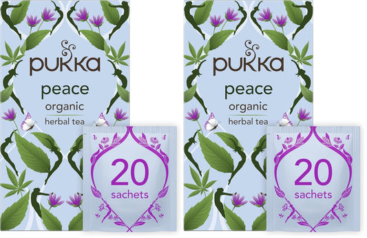 Pukka Organic Peace Herbal Tea with Spearmint, Ashwagandha, and Hemp Seed Oil, Caffeine Free, 20 Total Tea Bags (Pack of 2)