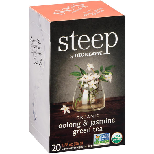 steep by Bigelow Organic Oolong with Jasmine Green Tea, Caffeinated, 20 Count (Pack of 6), 120 Total Tea Bags