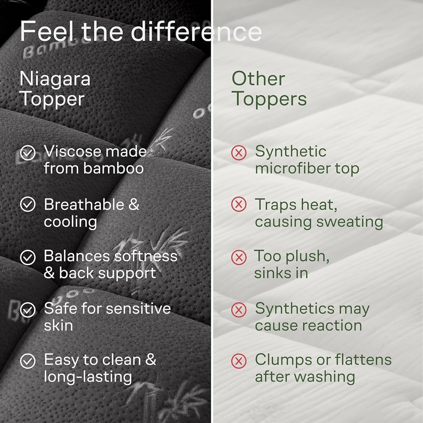 Niagara Sleep Solution Ultra Soft Queen Size Mattress Topper - Rayon Derived from Bamboo Pillow Top Mattress Pad for Back Pain Relief - Naturally Cooling for Hot Sleepers, Green