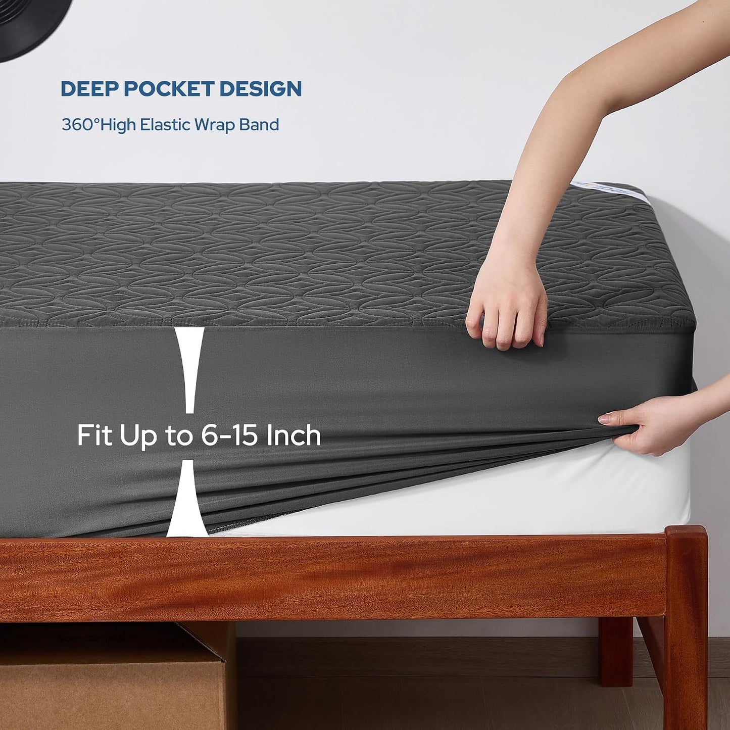 BEDLORE Waterproof Mattress Protector, King Size Mattress Pad with Deep Pocket 6"-18" Depth, Soft Noiseless Dirt-Proof Bed Mattress Cover Washable for Home, Bedroom, Hotel (Gray)