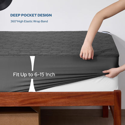 BEDLORE Waterproof Mattress Protector, King Size Mattress Pad with Deep Pocket 6"-18" Depth, Soft Noiseless Dirt-Proof Bed Mattress Cover Washable for Home, Bedroom, Hotel (Gray)