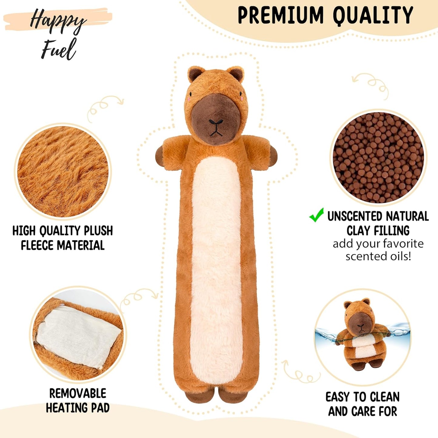 Bunny Microwavable & Weighted Stuffed Animals - 1.5 Lbs Unscented Heating Pad for Period Cramps Pain Relief and Anxiety, Cute Bunny Plush Toys Gifts for Women Girls Adults and Kids by Happy Fuel