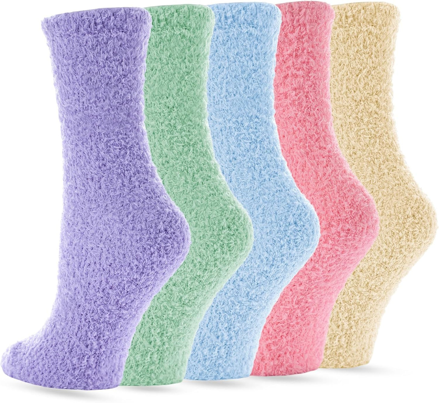 5 Pairs Fuzzy Socks with Grips for Women, Non Slip Cozy Fluffy Soft Socks, Winter Sleep Slipper Hospital