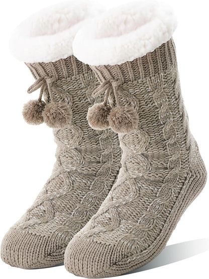 Welwoos Womens Slipper Fuzzy Grips Socks Fluffy Winter Warm Thick Thermal Cozy Plush Non Slip Cabin Soft Fleece Socks