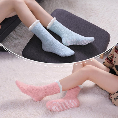 LINEMIN Non-Slip Fuzzy Socks for Women - Cozy Hospital Soft Fluffy Socks With Grips - Winter Warm Slipper