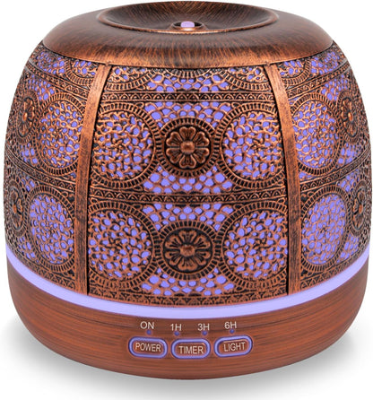 ARVIDSSON Essential Oil Diffuser 500ml, Aromatherapy Diffuser for Home, Ultrasonic Diffusers for Essential Oils, Metal Oil Diffuser with 7 Color LED Lights, Mist Timer and Auto Shut-Off Function