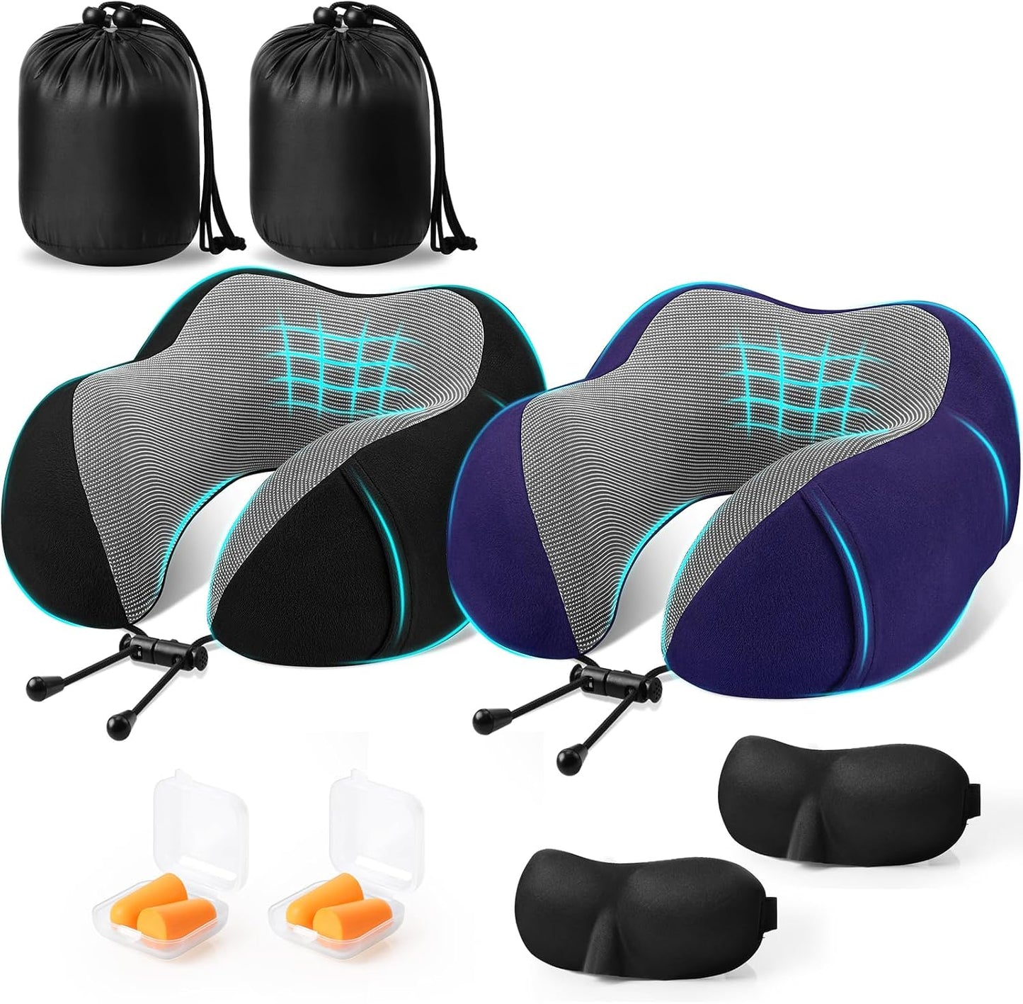 CloudBliss Travel Pillow for Airplane, Memory Foam Neck Pillow for Travel, Compact Flight Pillow with Eye Mask, Earplugs, Carry Bag, Travel Neck Pillow for Long Flight Sleep, Plane Accessories, Black