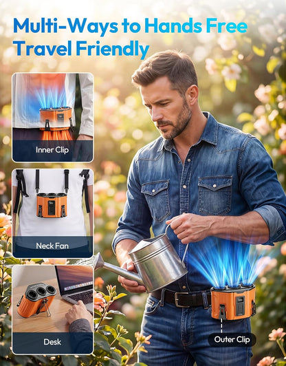 Portable Waist Fan, 12000mAh Rechargeable 3-Turbo Belt Fan