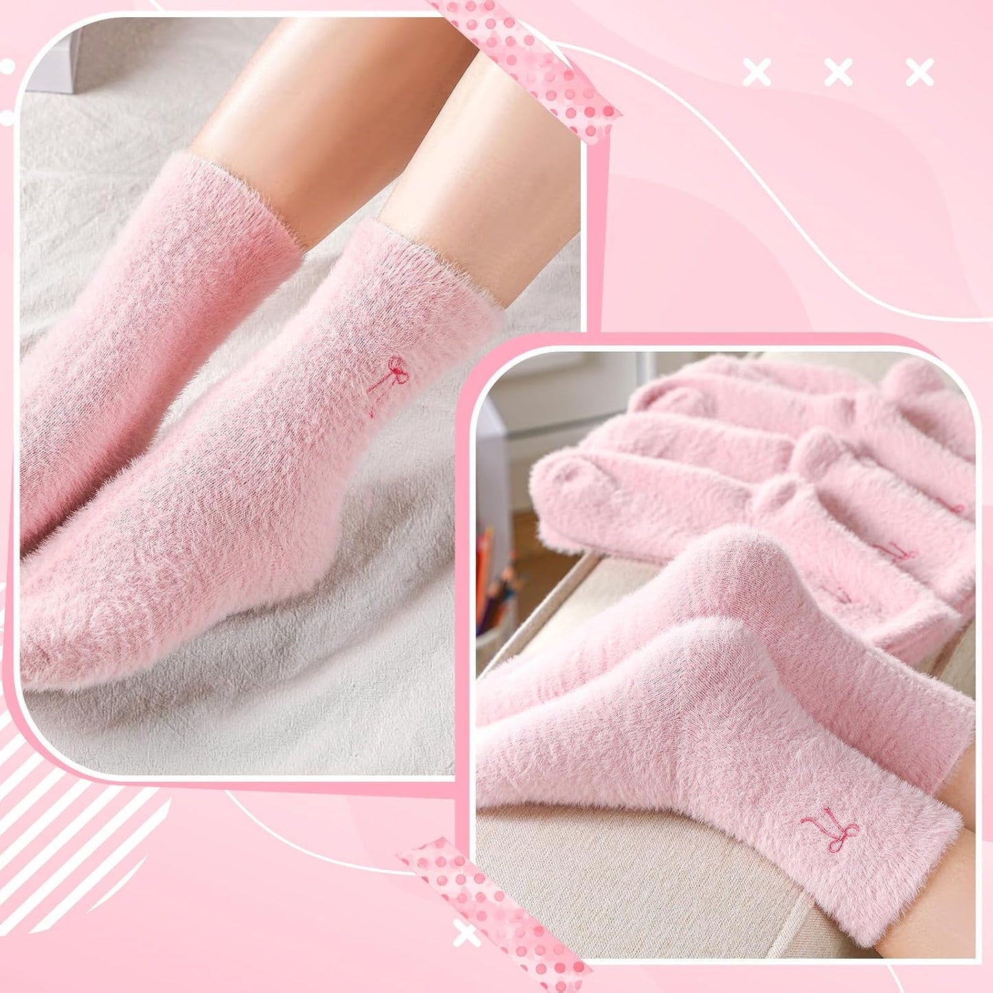Geyoga 5 Pairs Fuzzy Socks for Women Cozy Spa Slipper Socks Coquette Preppy Stuff Soft Fluffy Home Sleeping Birthday Gift